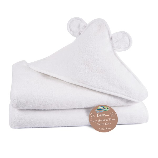 Super Soft Zero Twist 100% Cotton Hooded Baby Towel with Ears, 75cm x 75cm Baby Hooded Towel for Newborns Highly Durable
