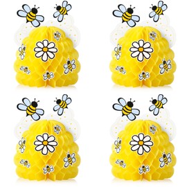 Pack of 4 Honey Bees Baby Centrepieces Honeycomb Decorations Bee Honeycomb Table Decoration with Bees Sunflowers Stickers for Bees Day Baby Shower Birthday Party Decoration