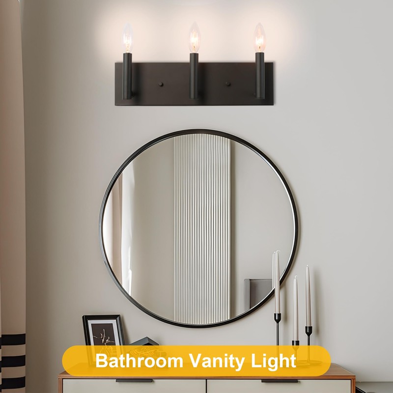 Kalium 3-Light Bathroom Light Fixtures, Matte Black Modern Vanity Lights