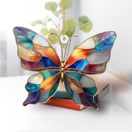 Stained Glass Butterfly Ornament Acrylic – Colorful Suncatcher Window Hanging, Glass Butterfly Decoration for Christmas Tree 2025, Spring Garden Décor, Gifts for Women & Nature Lovers(Sun-04)