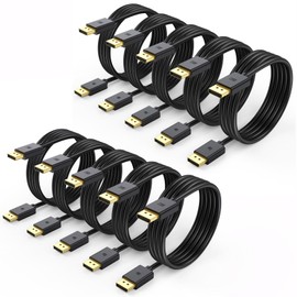DisplayPort 1.4 Cable 10-Pack, 8K Display Port Cable 6FT, 32.4Gbps High Speed DP Cable 6 FT, 8K@60Hz, 4K@165/144Hz, 2K@240Hz with HDR, FreeSync/G-Sync for Dell/HP Monitor, RTX,GPUs,Computer, Laptop