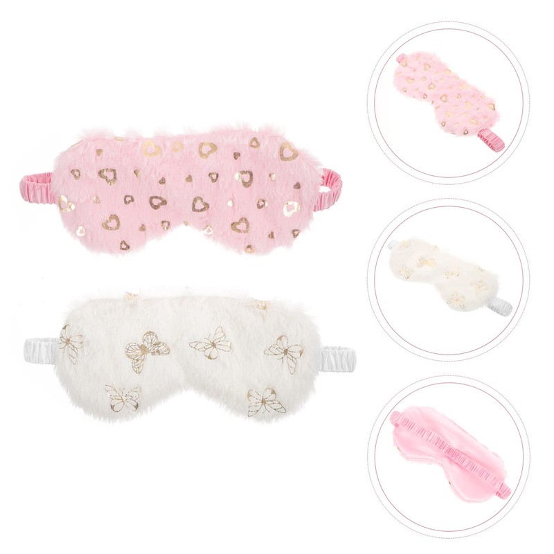 Baluue 2Pcs Soft Plush Sleep Eye Mask Lightproof Eye Cover