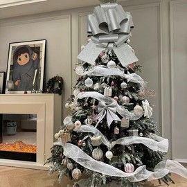 12" Large Gift Bow,1pcs Glitter Big Gift Bow Big Bow for Bike Bow for Present Bow for Large appliances,Bikes,Table Decorations and Party Events Decoration (Large Glitter - Silver)