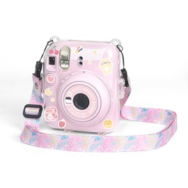 La Carcasa Protectora De La Cmara para Instax Mini 12 Es Adecuada Para Fujifilm para Instax Mini 12 Fotos Con Pegatinas De Cuerda De Correa De Carcasa Transparente (Rosa)