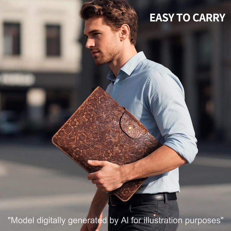 CPNVWA Genuine Leather Laptop Sleeve,Compatible with MacBook Pro 14 Inch