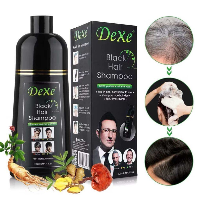 DEXE Black Hair Shampoo 400ML Instant Hair Blackening Hair Dye