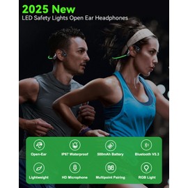 MONODEAL Bone Sound Headphones, Open Ear Headphones Bone Conduction Headphones Bluetooth 5.3 Green with Intelligent Light, 20H Playtime, IPX7 Waterproof Sports Headphones for Running Cycling