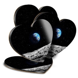 Destination Vinyl ltd Great Coasters (Set of 4) Heart - Planet Earth Space NASA Moon Blue Drink Glossy Coasters/Tabletop Protection for Any Table Type #24374