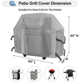 OutdoorLines Waterproof Heavy Duty BBQ Grill Cover - Universal Barbecue Grill Covers UV Resistant Barbeque Gas Grill Cover for Outdoor Outside Grill, 64L x 24W x 44H Inch, Gray
