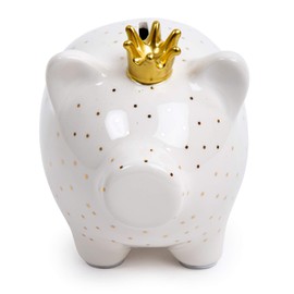 Truu Design Cute Novelty Ceramic Unique Piggy Bank for Kids, 6 x 5 inches, White