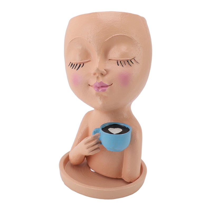 Resin Face Plant Pot Creative Cute Small Drinking Coffee Succulent