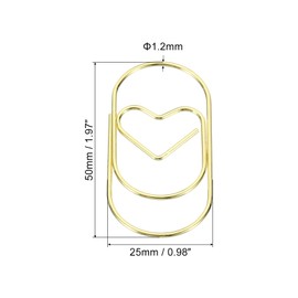 MECCANIXITY Paper Clip Heart-Shaped Cute Decorative Fun Clips Bookmarks 2 Inch Gold Tone for Organize Office Home, Pack of 50