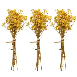 3 Bunches Yellow Baby'S Breath Dried Flowers for Diy Bouquet, Home Decor, Weddings, and Special Events, 7.08 Inch, Plastic Stems