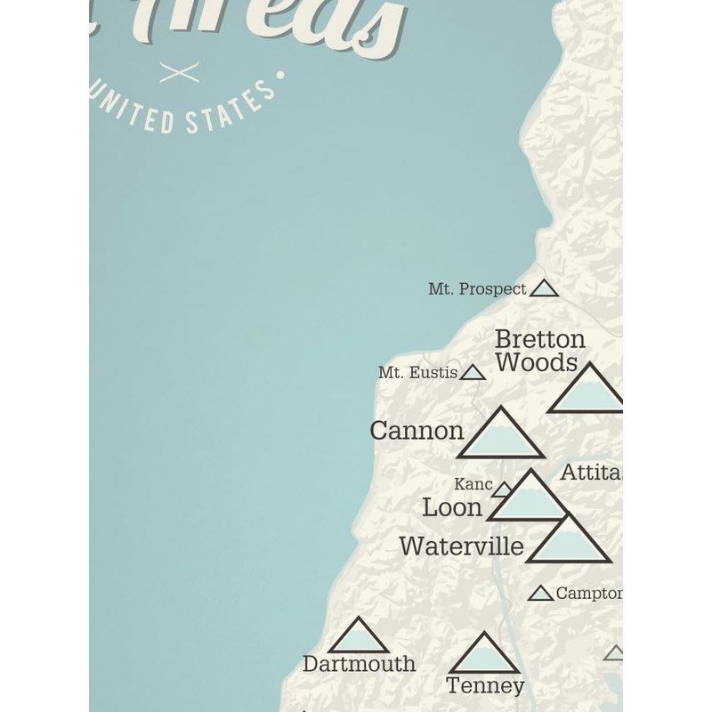 New Hampshire Ski Resorts Map 18x24 Poster (Beige & Opal