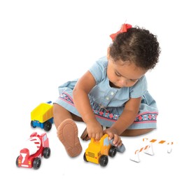 Melissa & Doug Construction Vehicle Set, Wooden Vehicles and Trains, Trucks and Vehicles, 2+, Gift for Boy or Girl