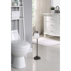SunnyPoint Deluxe Free Standing Heavy Weighted Toilet Tissue Paper Roll Holder Stand (Black Nickel)
