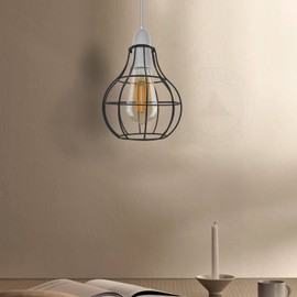 DC VOLTAGE 2 Pack of Metal 16cm Diameter Round Shape Black Cage Indoor Hanging Vintage Pendant E27 Light Shade Easy Fit for Living Room Bedroom Restaurants Kitchen