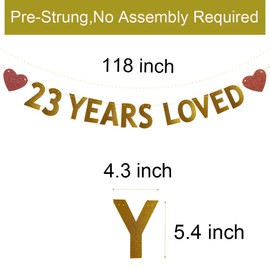Betteryanzi Gold 23 Years Loved Banner,Pre-strung,23rd Birthday/Wedding Anniversary Party Decorations Supplies,Gold Glitter Paper Garlands Backdrops,Letters Gold 23 YEARS LOVED