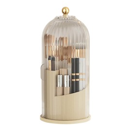 Cosmetic Storage Holder Box Transparent Rotating Sliding Door Makeup Brush Display Case White Lid