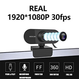 Webcam con Microfono, Camara Web 1080P HD, Camara para PC, Plug＆Play, Enfoque AutomáTico, Clip Giratorio, Cámara USB para Ordenador Portátil, para Videollamadas, Conferencias, Zoom, Skype, Facetime