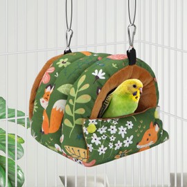 Wontee Bird Nest House Winter Warm Snuggle Hut Bird Bed Hanging Hammock for Parrots Budgies Parakeets Caique Senegal Cockatiels Conures (Small, Green)