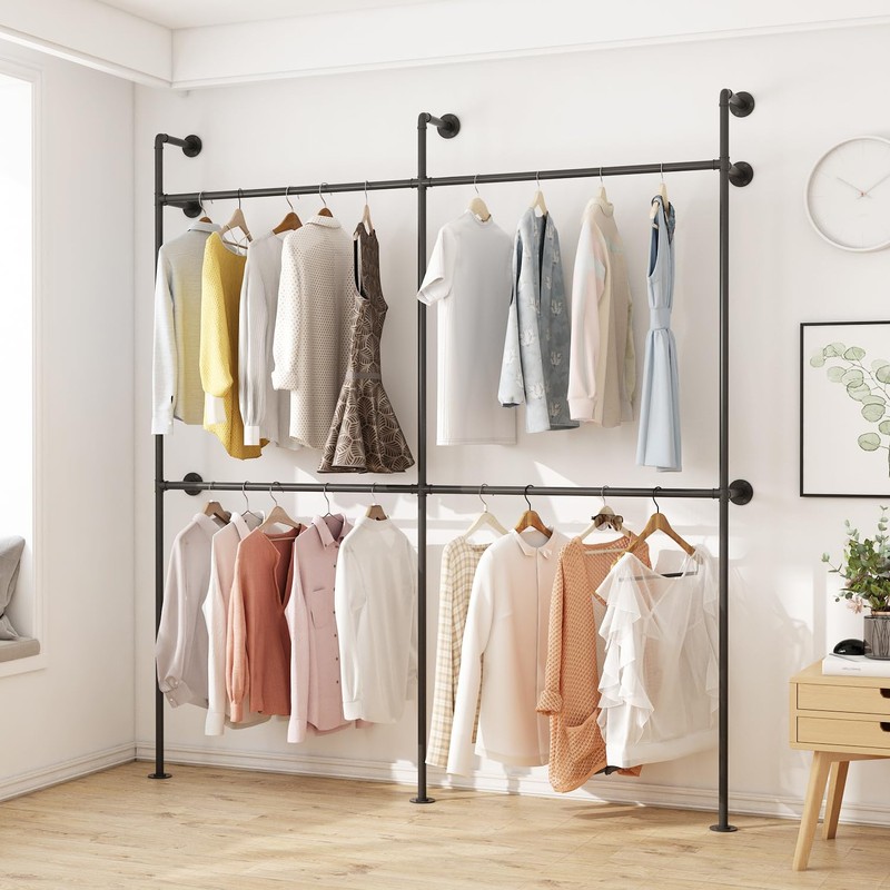ORSENIGO Industrial Pipe Clothing Rack, Heavy Duty Metal Clothes Rack