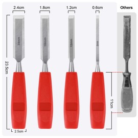 4 Pcs Chisel Set, Wood Chisel Sets for Carpenter Carving Tools with Bevel Edge, Carpenters Chizzle Set Non-Slip Handle, Hand Woodworking Tools for Carpentry Joinery Sculpting 6mm, 12mm, 18mm, 24mm
