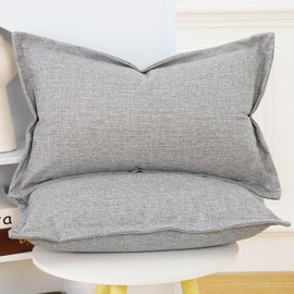 MADIZZ Set of 2 Polyester Linen Throw Pillow Covers with Broad Edge Soft Boho Decorative Pillow Cases for Sofa Bedroom Modern Pillow Shell 12x20 Inch Light Grey