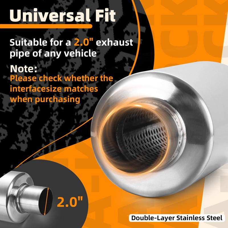 A-KARCK 2.5" Inlet Exhaust Resonator, 2.5" Inlet 2.5" Outlet 13.8"