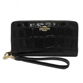 Coach CT083 IMBLK Women's Long Zip Around Wallet Croco Leather Logo Wristlet (Black), Black