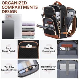 Large Carry On Travel Backpack - Flight Approved Waterproof Luggage Suitcase Backpacks Personal Item Size for Women Men fit 18 Inch Laptop College Overnight Bag Anti-Theft Weekender Daypack Black