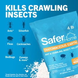 Safer Home Diatomaceous Earth 4 lb Organic OMRI DE - Cockroach Killer Indoor Home & Bed Bug Killer, Kills Flea, Ant, Silverfish, Earwig & Crawling Insects, SH51703