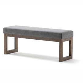SIMPLIHOME Milltown 45 Inch Wide Contemporary Rectangle Large Ottoman Bench in Grey Linen Look Fabric, For the Living Room and Bedroom