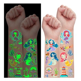 Leesgel 300 Styles Luminous Temporary Tattoos for Kids Mermaid Party Decorations, Mermaid Stickers, Mermaid Gifts Toys for Girls Party Bags Fillers Favours Accessories Birthday Party Supplies
