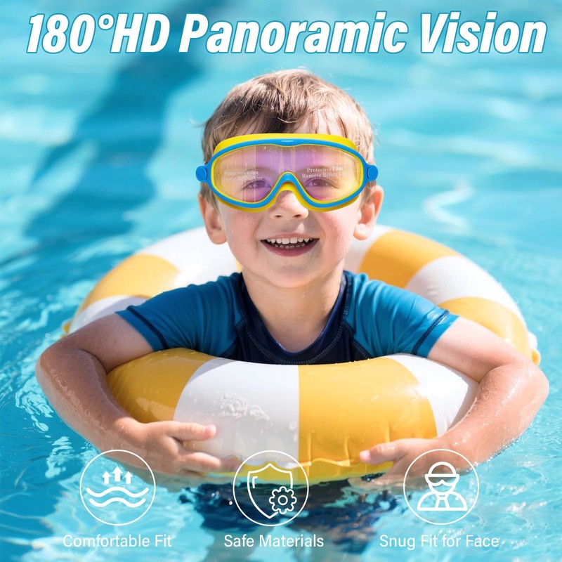 Hftjtsa 2 Pack Kids Swim Goggles Wide View Anti-Fog Pool