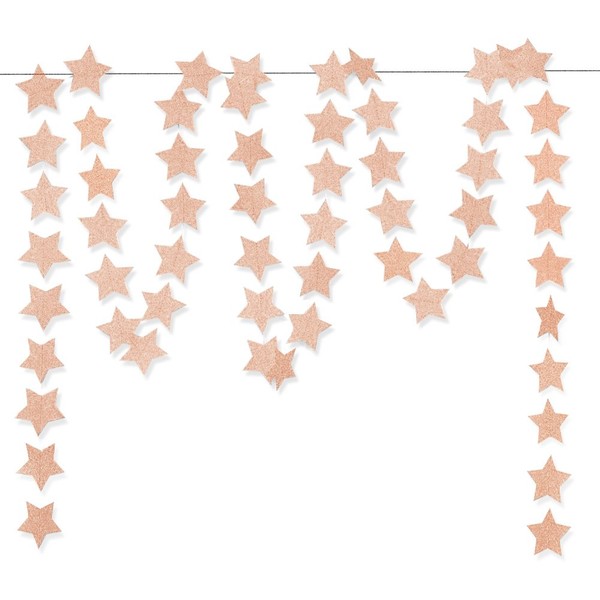 Glitter Pink Champagne Twinkle Star Hanging Garland - Sparkly Paper Five-pointed Bunting Banner String for Birthday Home Decoration, Wedding Photo Booth Props, 2.8", Totally 23 ft/7m