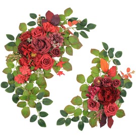 Odouzy Pack of 2 Wedding Arch, Artificial Flowers, Wedding Decor，Flower Garland Be Suited to Banquet, Party, Reception Entrance Welcome Sign and Background Decoration (Red)