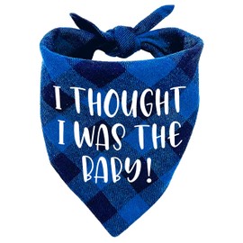 KISJO I Thought I was The Baby Funny Red Plaid Cotton Pet Dog Triangle Bandana Bibs, Pet Dog Gender Reveal Pregnancy Announcement Photograph Scarf Photo Props Birthday Party for Pet Dog Lovers Gifts