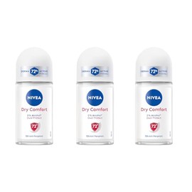 NIVEA Dry Comfort Anti-Perspirant Roll-On Deodorant 50ml, 72H | Alcohol-Free, Long-Lasting Sweat & Odor Protection, Gentle on Skin, Dermatologically Tested, Fresh Scent, All Skin Types, Pack of 3