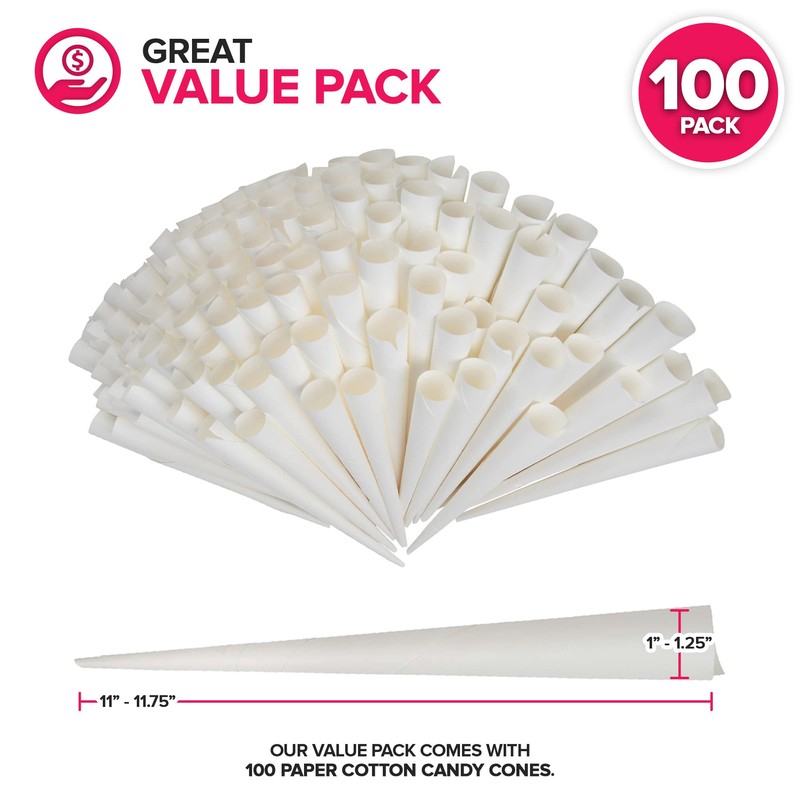 Cotton Candy Cones (100 Pack) - White Cotton Candy Sticks
