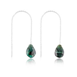 InfinitygemsArt Emerald Pear Gemstone Threader Dainty Earring Pair - Natural Faceted Crystal - Birthstone, Gift for her, Energy Healing Crystals Jewelry in Silver Plated, Every Day Wear Jewelry, Elegant Gift