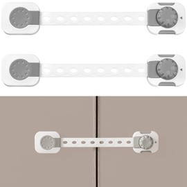 Fursafe&Q Child Safety Cabinet Proofing, Baby Cabinet Locks Adhesive Adjustable Child Safety Strap Locks Drawer Fridge Ovens Toilet Latches No Screws for Furniture Kitchen 2 Pack