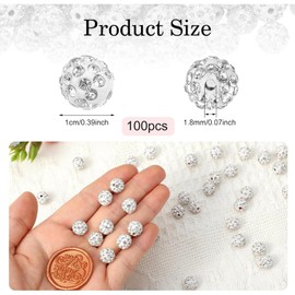 Addein 100 Pieces Rhinestone Beads for Jewelry Making, 10mm Round Ball Polymer Clay Crystal Charm Beads for Craft Decor Necklace Chain Bracelets DIY