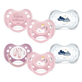 DODIE Essentiel Anatomischer Schnuller, 6 Stück, Tag/Nacht + 6 Monate, Rosa