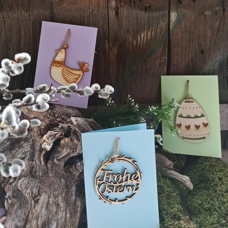 Logbuch-Verlag 4 Frohe Ostern Geschenkanhänger aus Holz - Osteranhänger mit