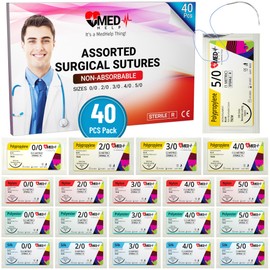 Practice Sutures Thread with Needle - 40 Pack Mixed 0 1/0 2/0 3/0 4/0 5/0 Suture Practice Kit - Survival Stitches Kit Military Grade, Medical and Nursing Suture Kit ((Demonstration and Training only)