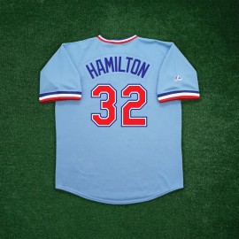 Majestic Josh Hamilton 1976 Texas Rangers Cooperstown Men's Blue Road Throwback Jersey - M