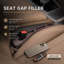 2 pcs Car Seat Gap Filler for Interior Organization – PU Leather Side Seam Plug with Seat Belt Access for Daily Driving