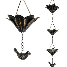 Aifeorzo Decorative Rain Chains, 8-1/2 Feet Lotus Rain Chime, Functional and Decorative Replacement for Gutters and Downspouts - Vintage Copper