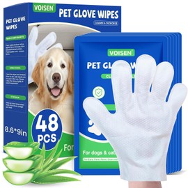 VOISEN 48 Pcs Pet Glove Wipes for Dogs and Cats, Cleaning & Deodorizing Bathing Grooming Wipes,Unscented Thick Nourish Fur Glove Wipes for Pet Dry Cleaning,Daily Care and Travel
